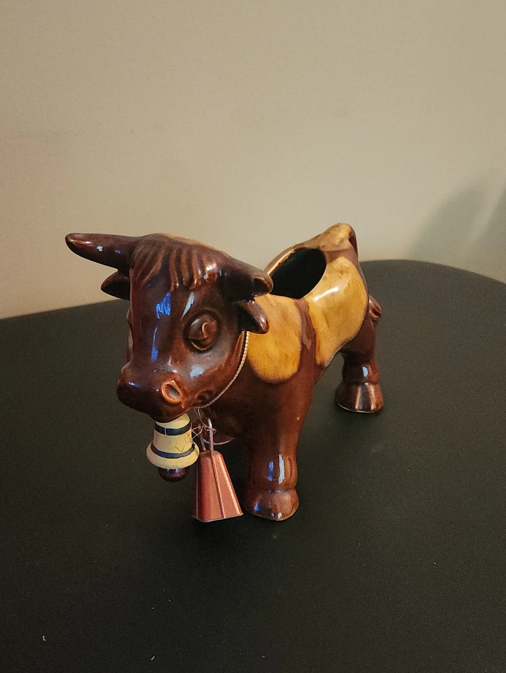 Vintage Ceramic Cow Planter in Brown and Tan